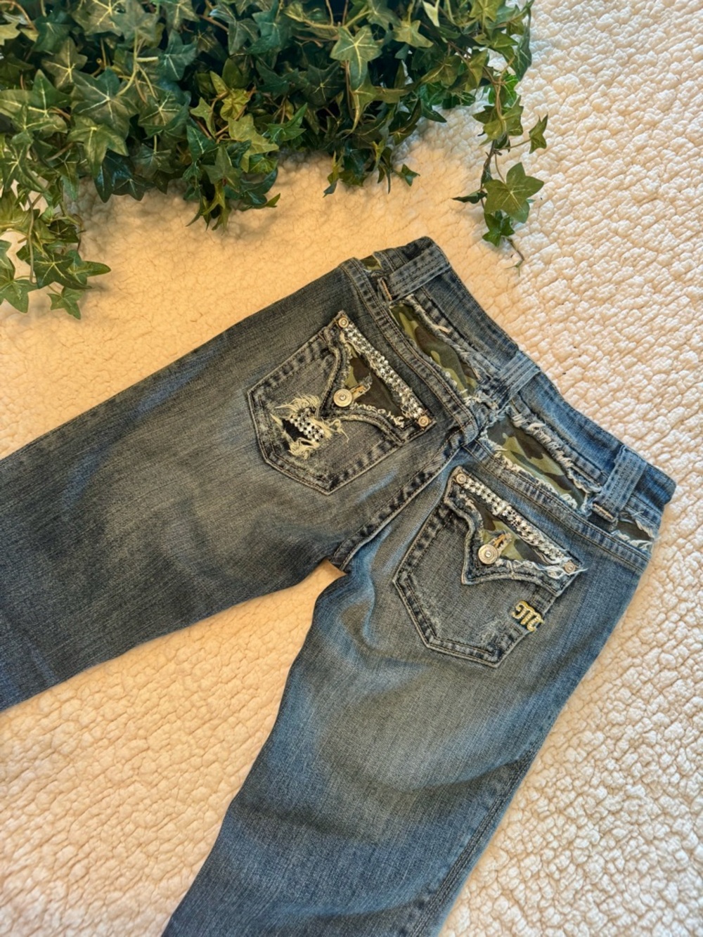 Miss Me Boot Cut Denim Jeans with Embellished Back Pockets - Blue Wash